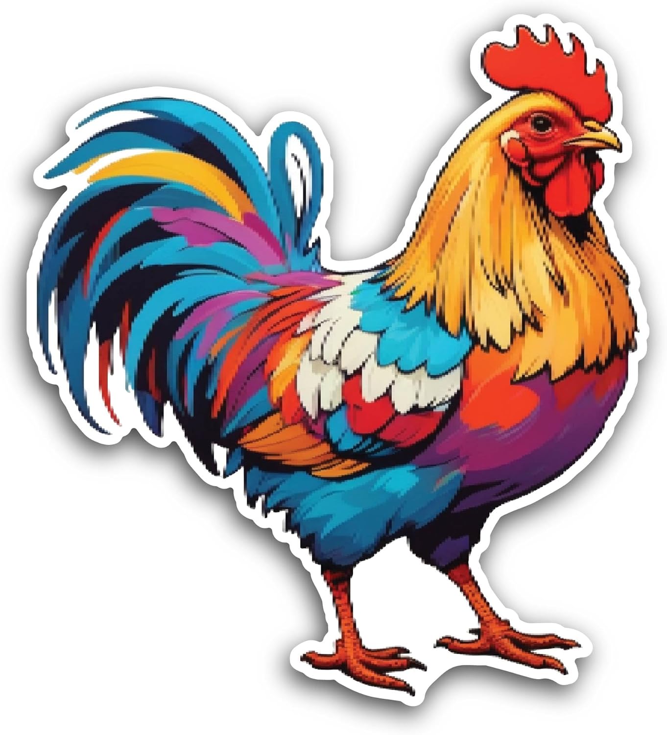 2 (Pieces) 3" and 5" Rooster with Colorful Feathers Sticker, Waterproof Vinyl Decals for Many Purpose Like Cars, Trucks, Laptops, Phones, Windows and More