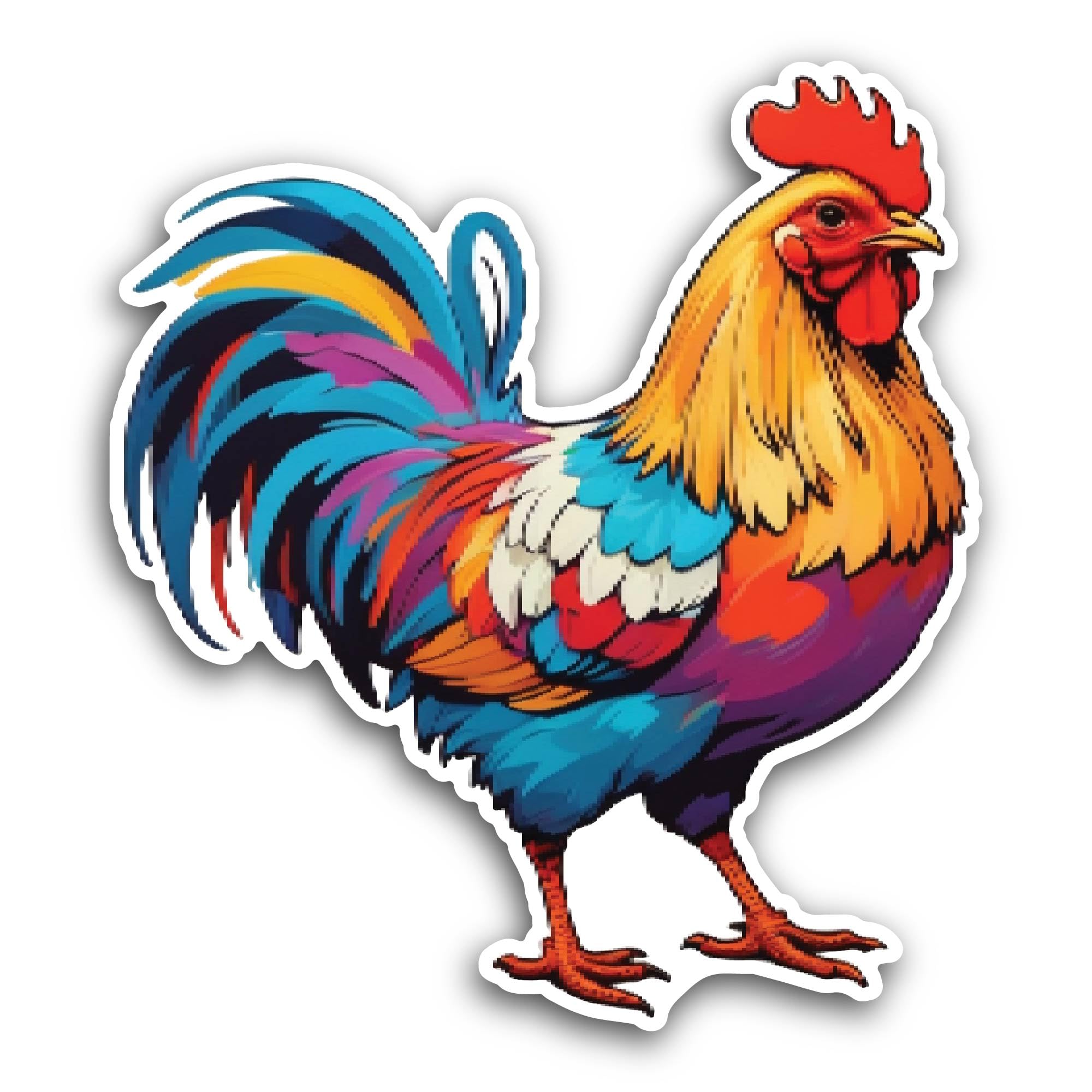 2 (Pieces) 3" and 5" Rooster with Colorful Feathers Sticker, Waterproof Vinyl Decals for Many Purpos