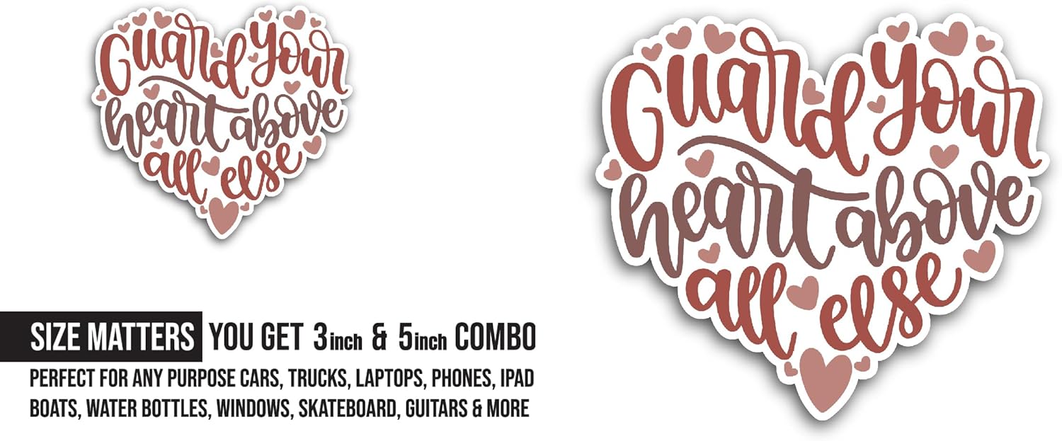 2 (Pieces) 3" and 5" Guard Your Heart Sticker, Waterproof Vinyl Decals for Many Purpose Like Cars, Trucks, Laptops, Phones, Windows and More