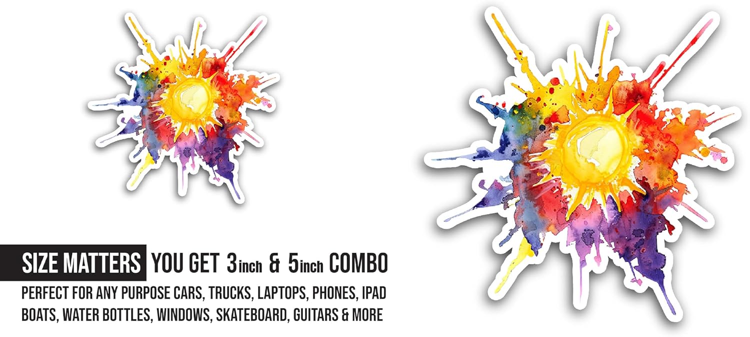 2 (Pieces) 3" and 5" Colorful Splash Sticker, Waterproof Vinyl Decals for Many Purpose Like Cars, Trucks, Laptops, Phones, Windows and More