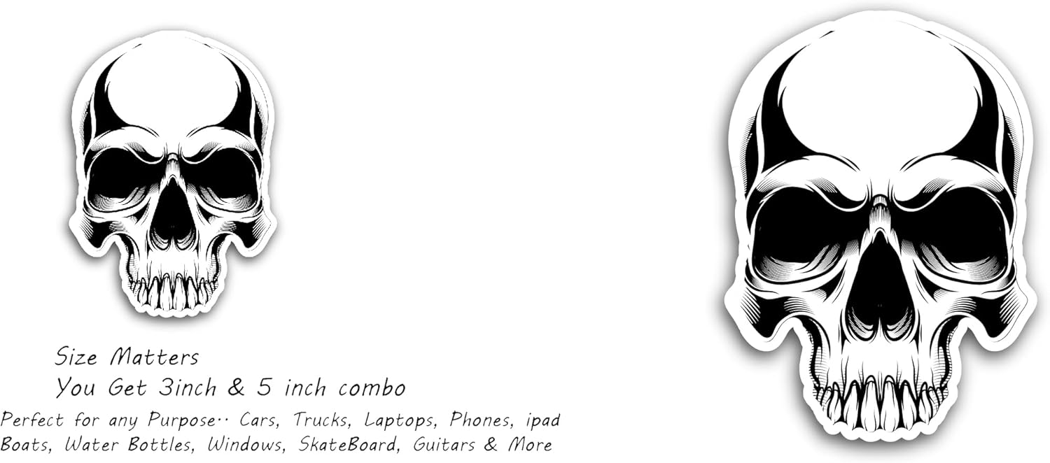 2 (Pieces) 3" and 5" Skull Decals Sticker, Waterproof Vinyl Decals for Many Purpose Like Cars, Trucks, Laptops, Phones, Windows and More