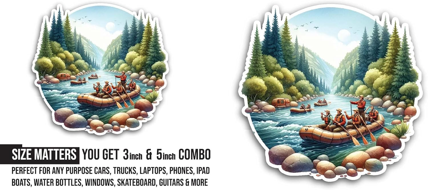 2 (Pieces) 3" and 5" River Rafting Sticker, Waterproof Vinyl Decals for Many Purpose Like Cars, Trucks, Laptops, Phones, Windows and More