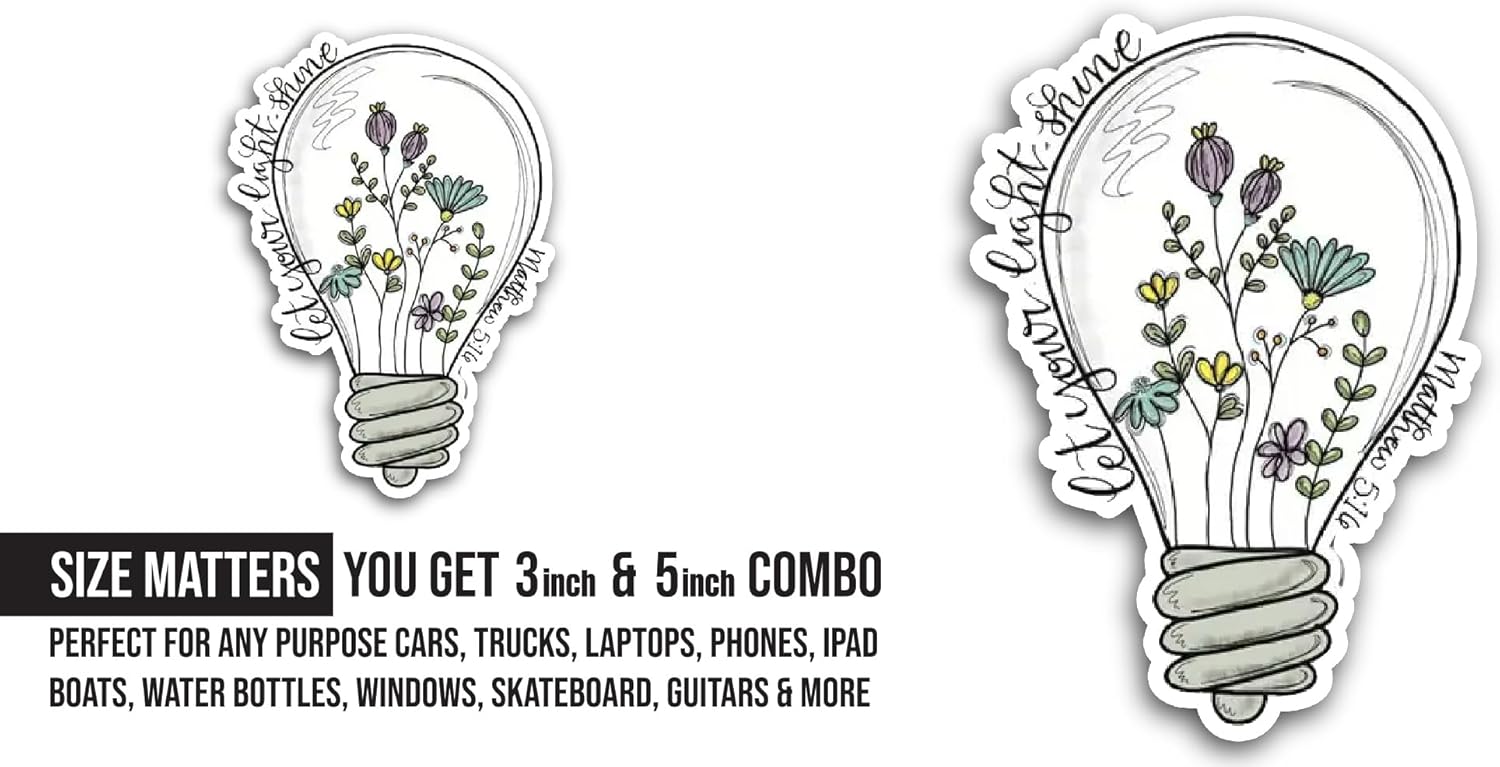 2 (Pieces) 3" and 5" Flower Light Bulb Sticker, Waterproof Vinyl Decals for Many Purpose Like Cars, Trucks, Laptops, Phones, Windows and More