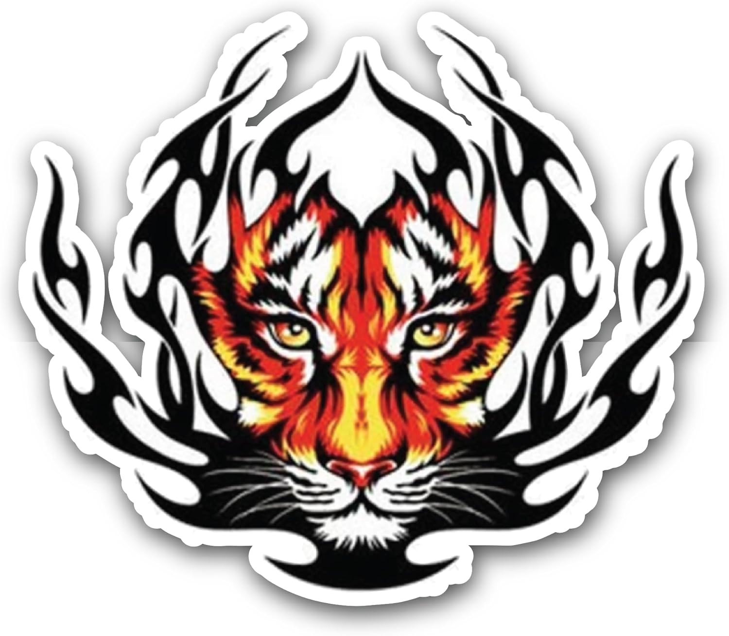 2 (Pieces) 3" and 5" Flaming Tiger Head Sticker, Waterproof Vinyl Decals for Many Purpose Like Cars, Trucks, Laptops, Phones, Windows and More