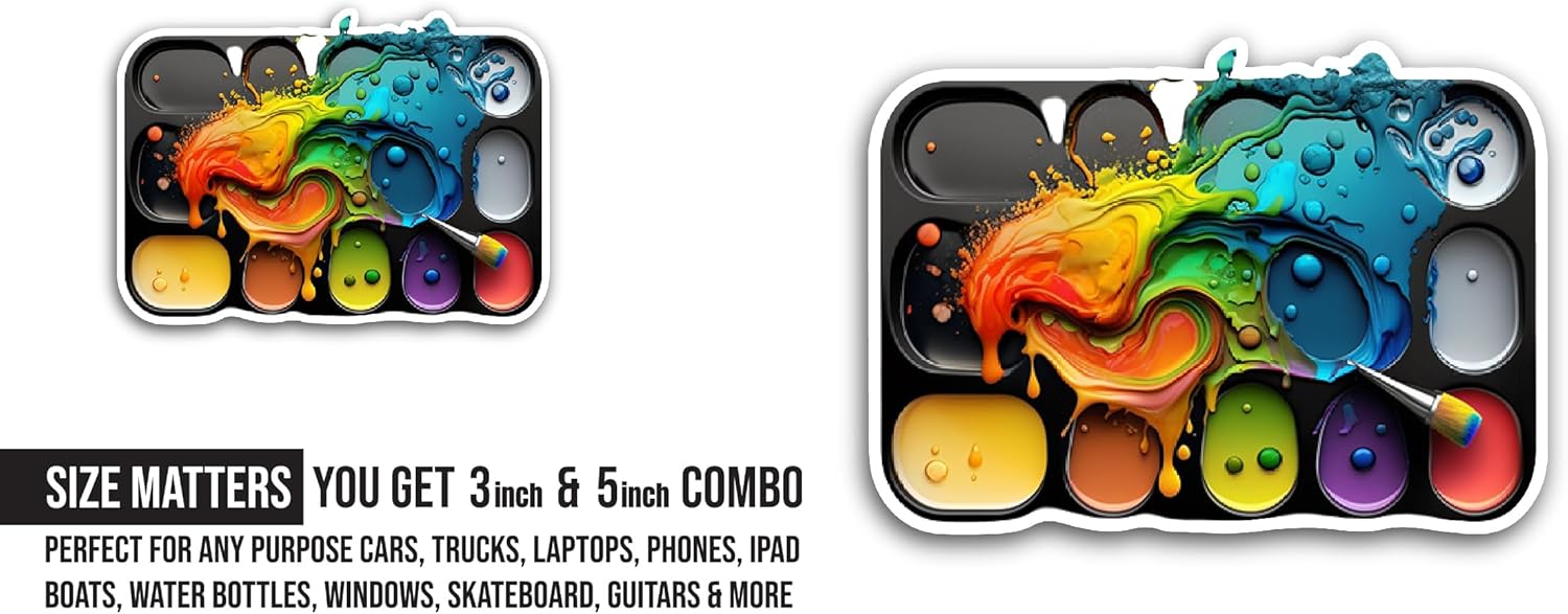 2 (Pieces) 3" and 5" Color Mixture Painting Palette Sticker, Waterproof Vinyl Decals for Many Purpose Like Cars, Trucks, Laptops, Phones, Windows and More