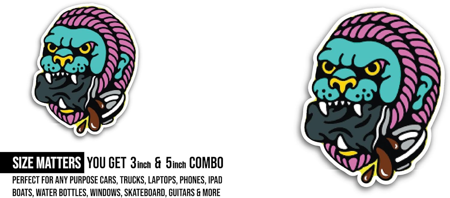 2 (Pieces) 3" and 5" Angry Colorful Gorilla Sticker, Waterproof Vinyl Decals for Many Purpose Like Cars, Trucks, Laptops, Phones, Windows and More
