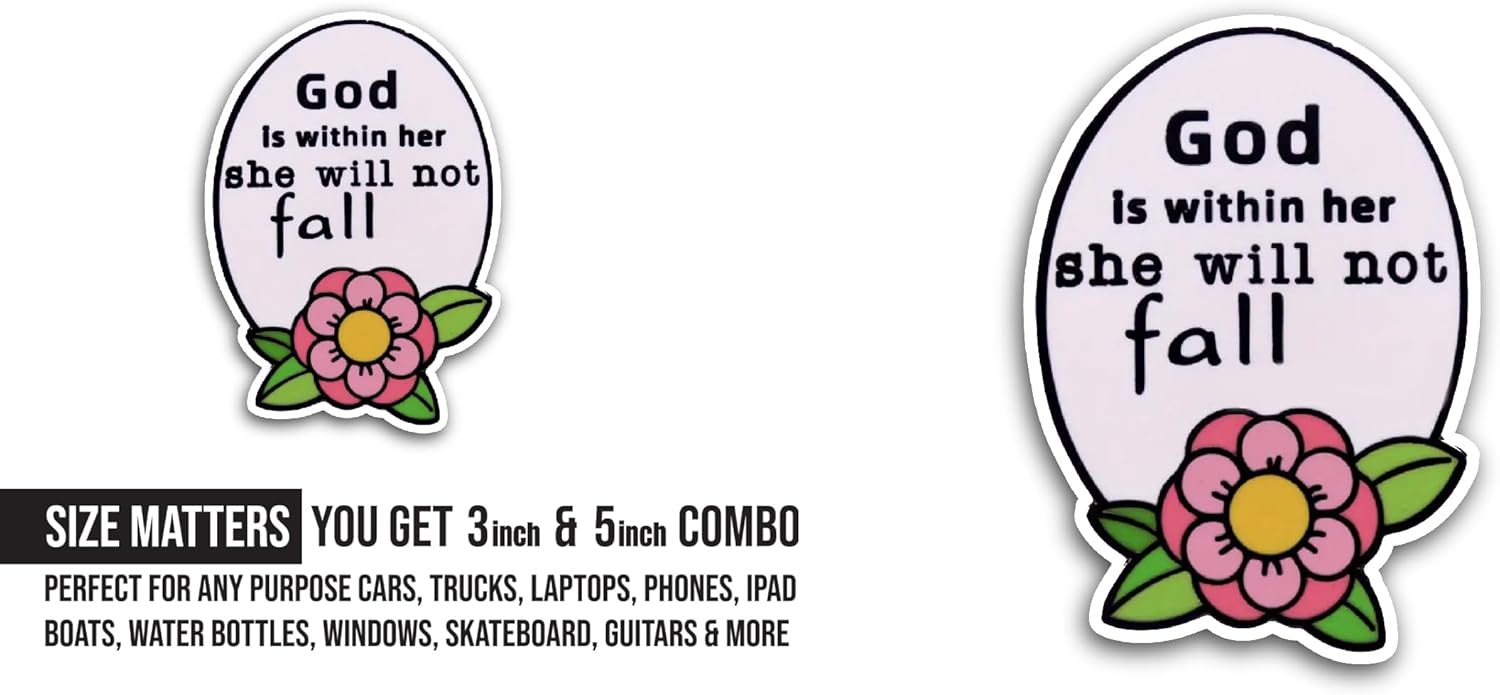 2 (Pieces) 3" and 5" God is Within Her Sticker, Waterproof Vinyl Decals for Many Purpose Like Cars, Trucks, Laptops, Phones, Windows and More