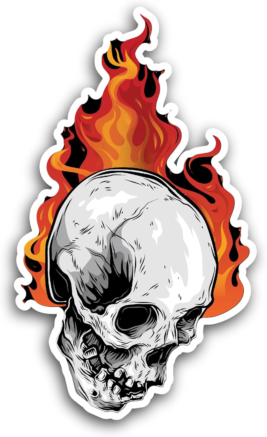 2 (Pieces) 3" and 5" Skull Head with Burning Fire Sticker, Waterproof Vinyl Decals for Many Purposes Like Cars, Trucks, Laptops, Phones, Windows and More