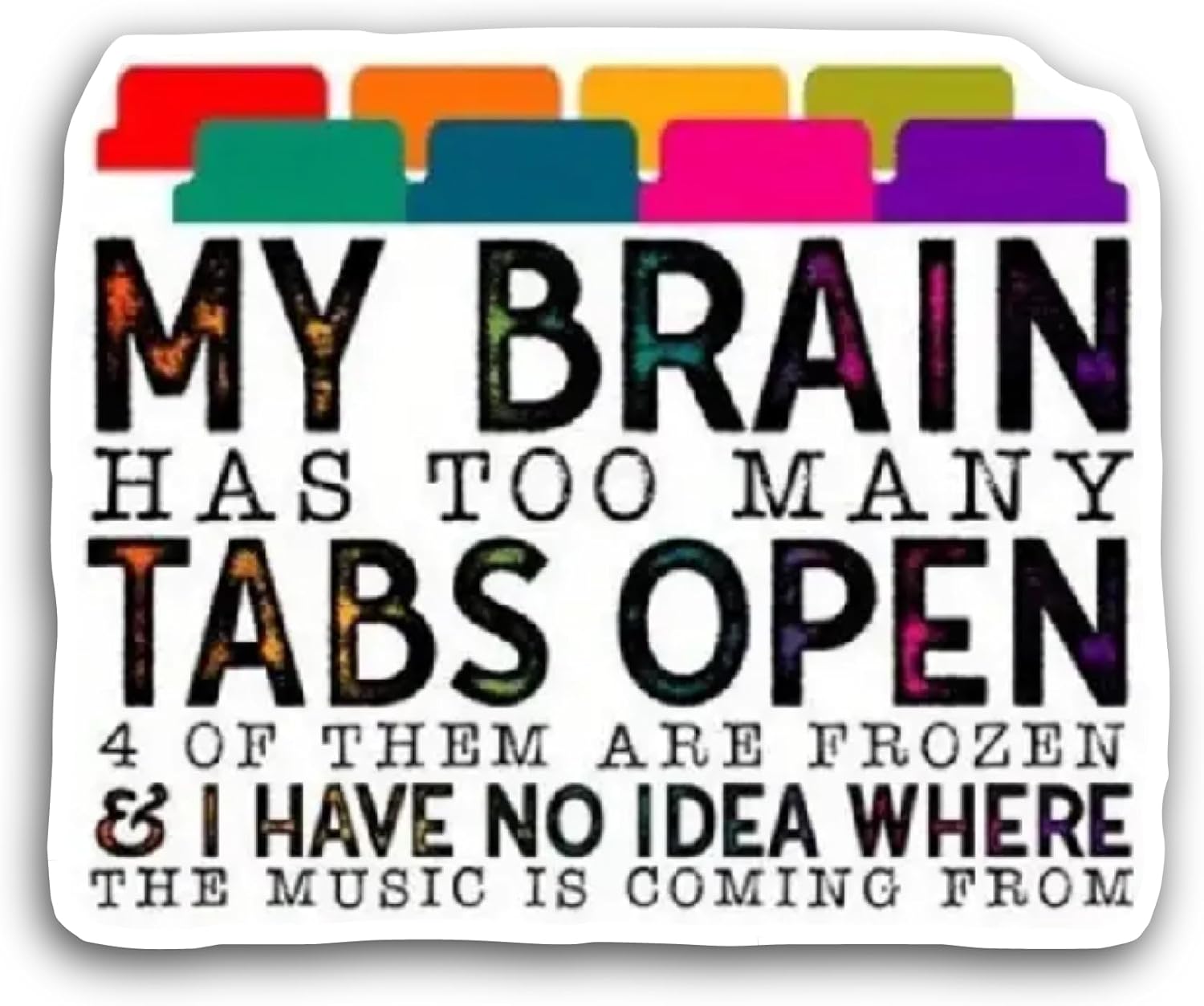 2 (Pieces) 3" and 5" My Brain Has Too Many Tabs Text Sticker, Waterproof Vinyl Decals for Many Purpose Like Cars, Trucks, Laptops, Phones, Windows and More