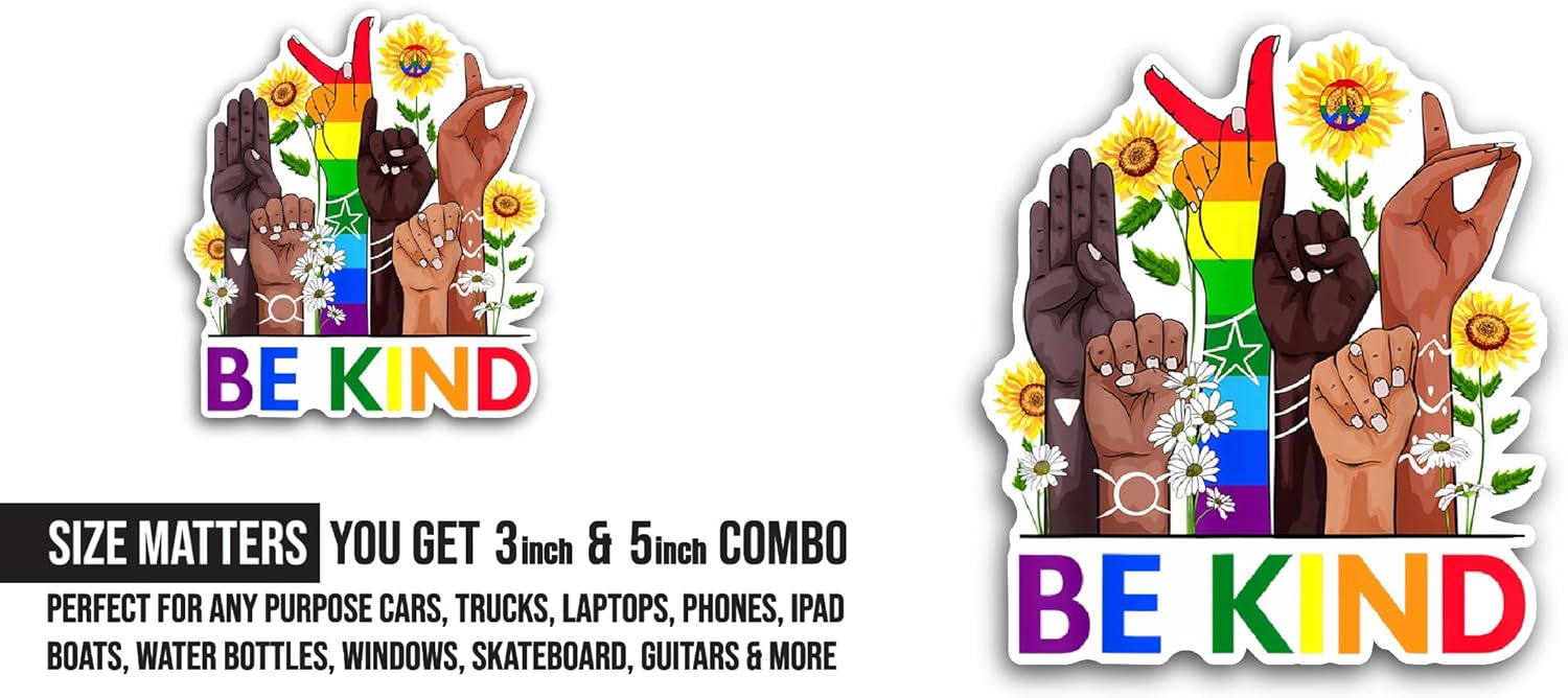 2 (Pieces) 3" and 5" Be Kind Lettering Sticker, Waterproof Vinyl Decals for Many Purpose Like Cars, Trucks, Laptops, Phones, Windows and More