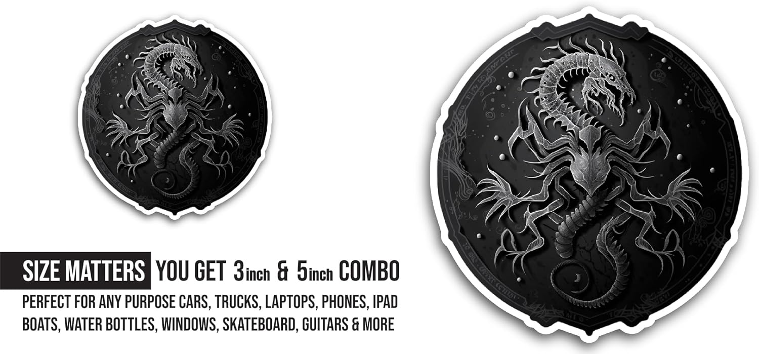 2 (Pieces) 3" and 5" Silver Dragon Sticker, Waterproof Vinyl Decals for Many Purpose Like Cars, Trucks, Laptops, Phones, Windows and More