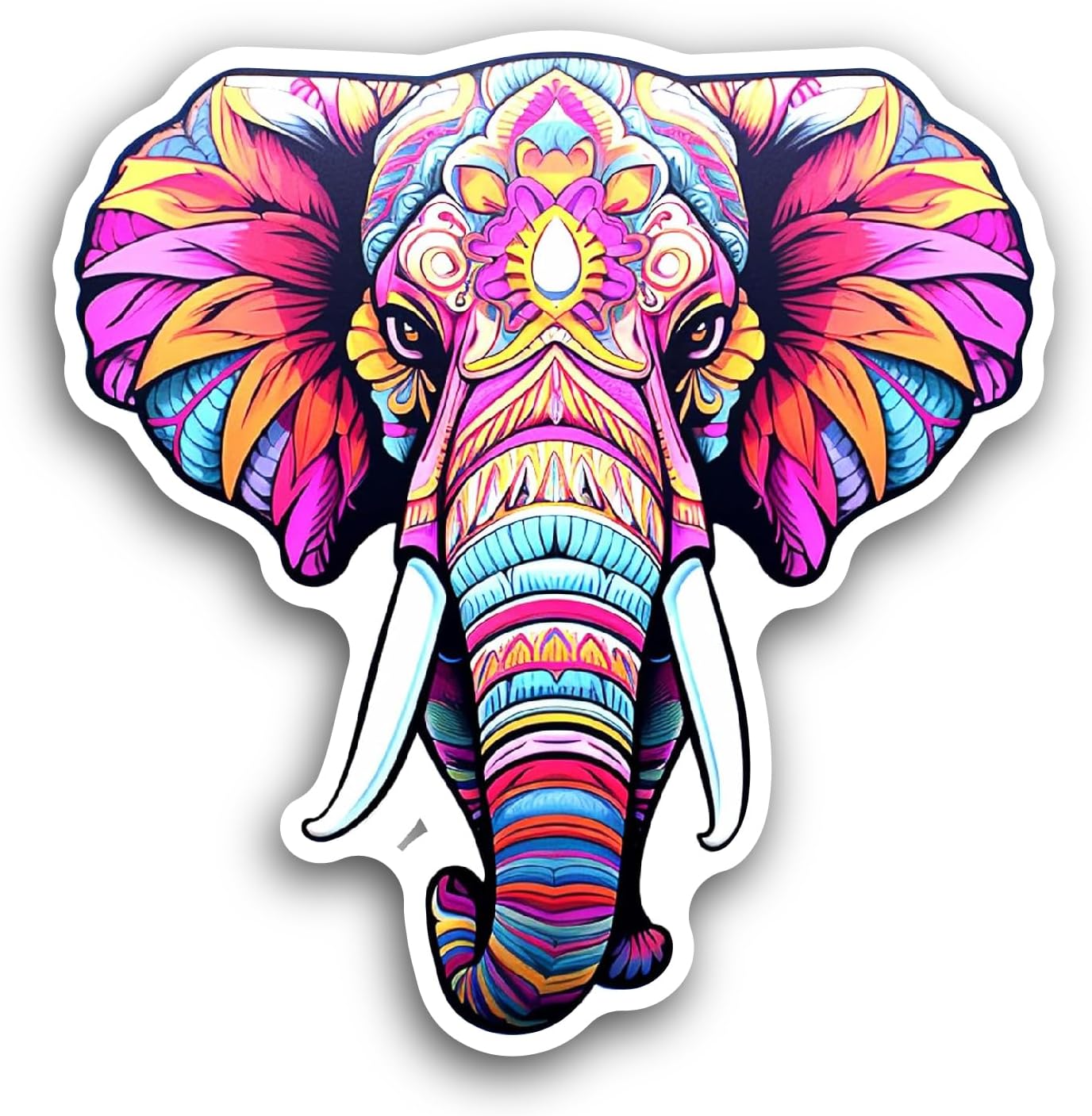 2 (Pieces) 3" and 5" Brightly Colored Elephant Sticker, Waterproof Vinyl Decals for Many Purpose Like Cars, Trucks, Laptops, Phones, Windows and More