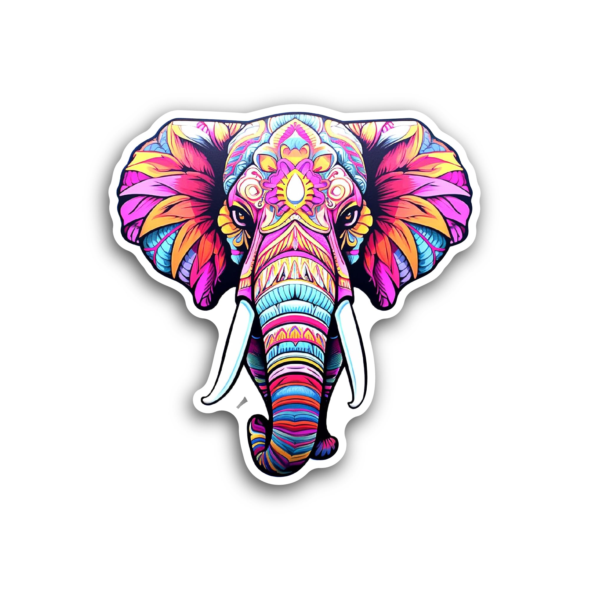 2 (Pieces) 3" and 5" Brightly Colored Elephant Sticker, Waterproof Vinyl Decals for Many Purpose Lik