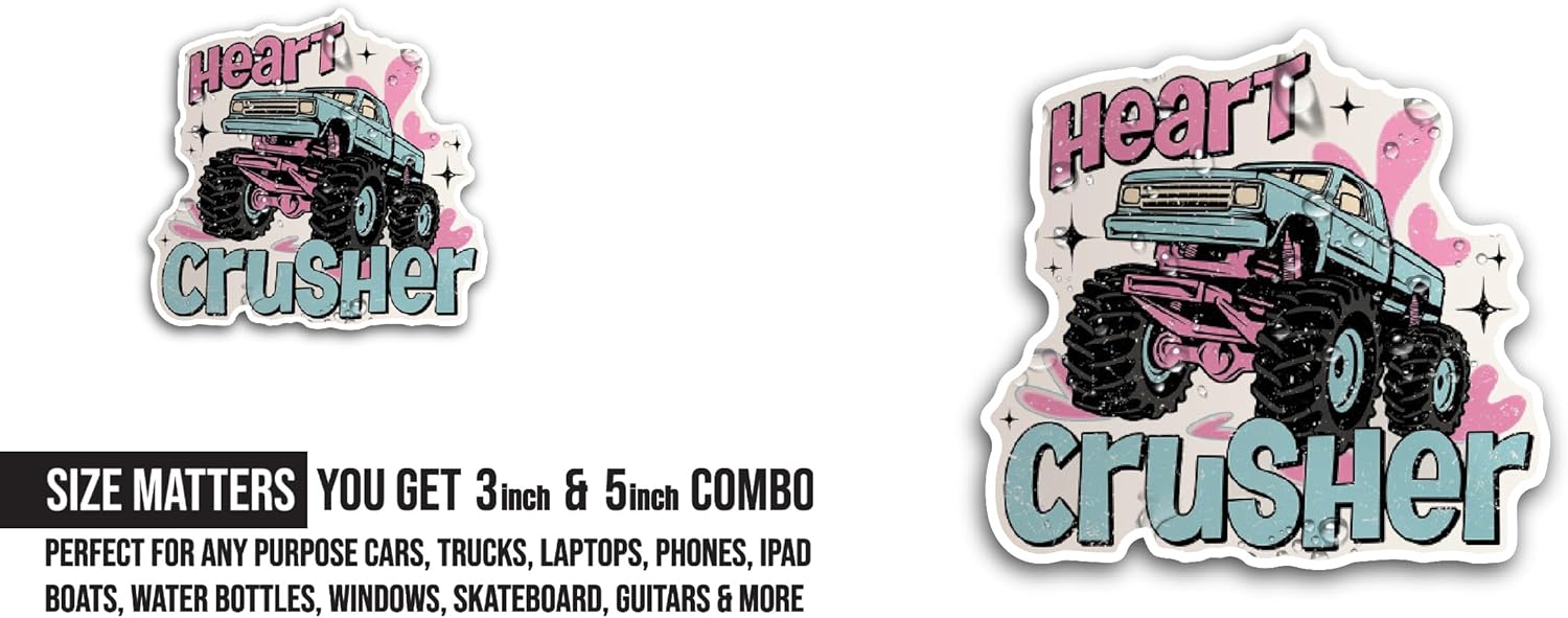 2 (Pieces) 3" and 5" Heart Crusher Sticker, Waterproof Vinyl Decals for Many Purpose Like Cars, Trucks, Laptops, Phones, Windows and More