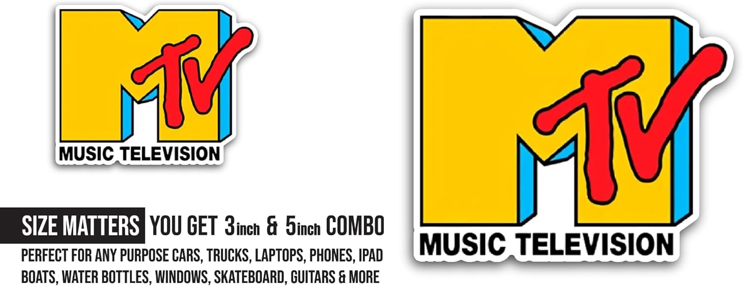 2 (Pieces) 3" and 5" Music Television Sticker, Waterproof Vinyl Decals for Many Purpose Like Cars, Trucks, Laptops, Phones, Windows and More