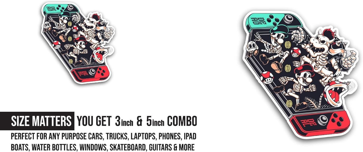 2 (Pieces) 3" and 5" Cartoon Skeletons Sticker, Waterproof Vinyl Decals for Many Purpose Like Cars, Trucks, Laptops, Phones, Windows and More