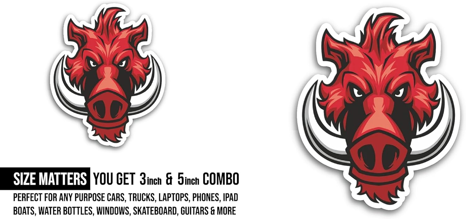 2 (Pieces) 3" and 5" Wild Boar Sticker, Waterproof Vinyl Decals for Many Purpose Like Cars, Trucks, Laptops, Phones, Windows and More