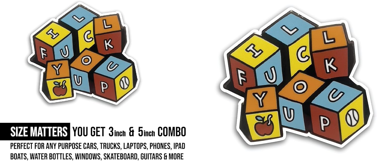 2 (Pieces) 3" and 5" Word Blocks Sticker, Waterproof Vinyl Decals for Many Purpose Like Cars, Trucks, Laptops, Phones, Windows and More