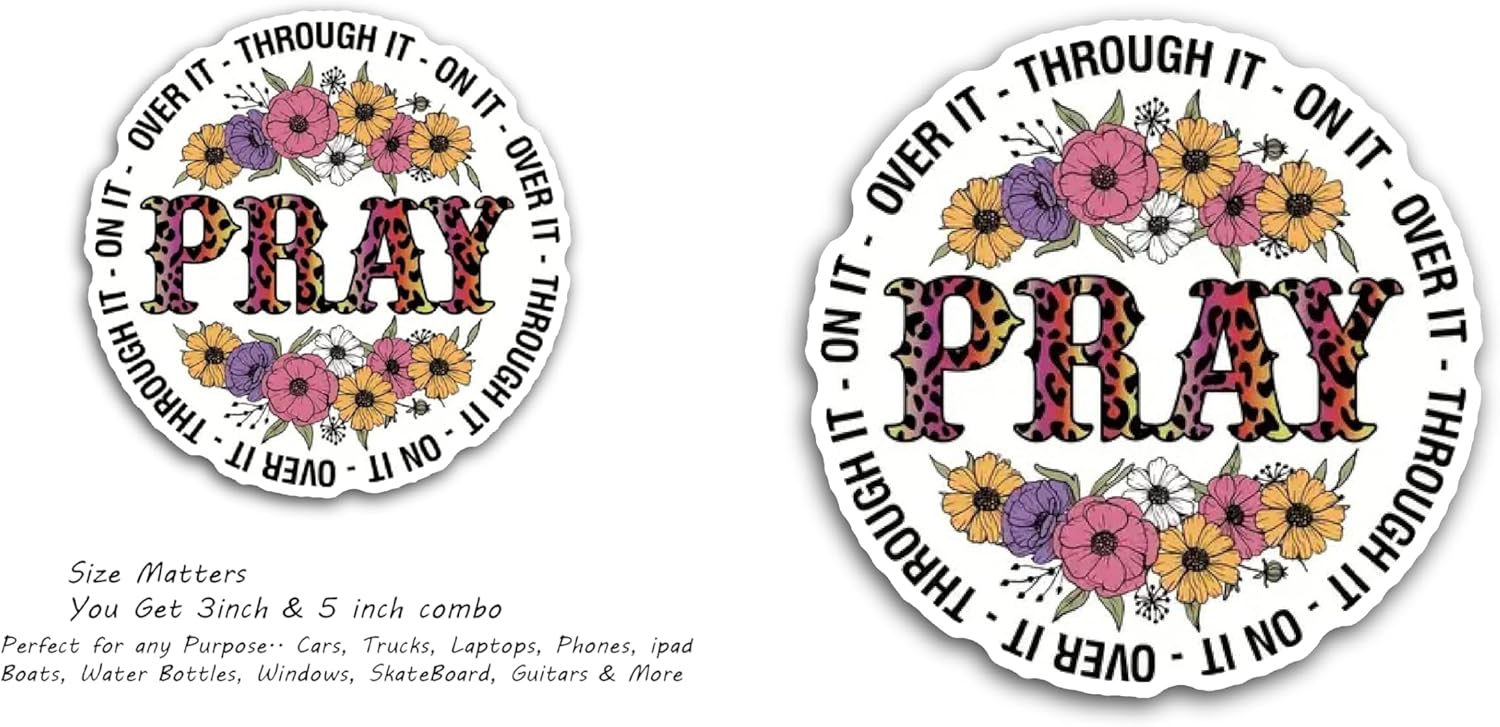 2 (Pieces) 3" and 5" Pray Message Decal Sticker, Waterproof Vinyl Decals for Many Purpose Like Cars, Trucks, Laptops, Phones, Windows and More