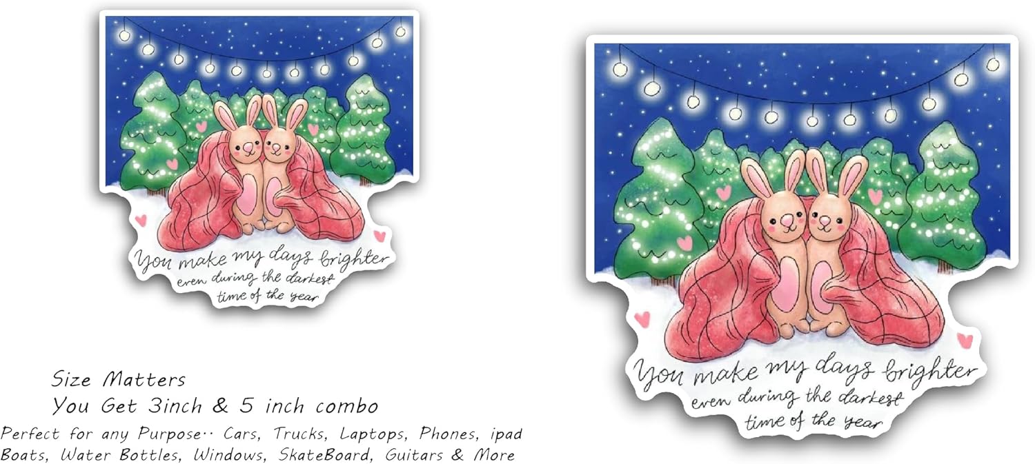 2 (Pieces) 3" and 5" Rabbit Couple Sticker, Waterproof Vinyl Decals for Many Purpose Like Cars, Trucks, Laptops, Phones, Windows and More