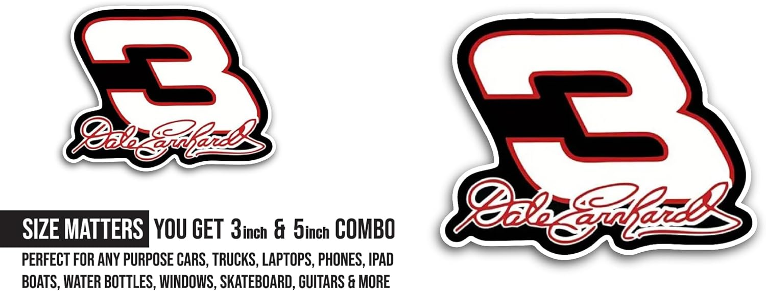 2 (Pieces) 3" and 5" D@le Earnhardt Sticker, Waterproof Vinyl Decals for Many Purpose Like Cars, Trucks, Laptops, Phones, Windows and More