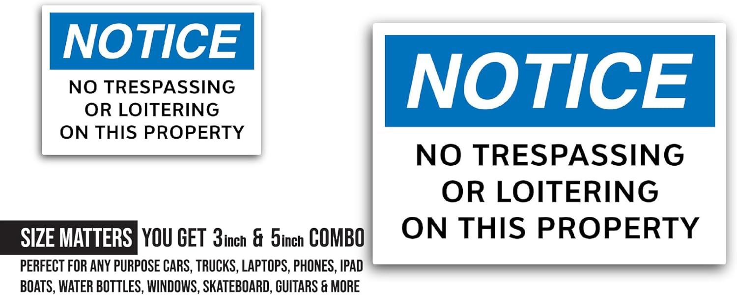 2 (Pieces) 3" and 5" N0 Trespassing Sticker, Waterproof Vinyl Decals for Many Purpose Like Cars, Trucks, Laptops, Phones, Windows and More