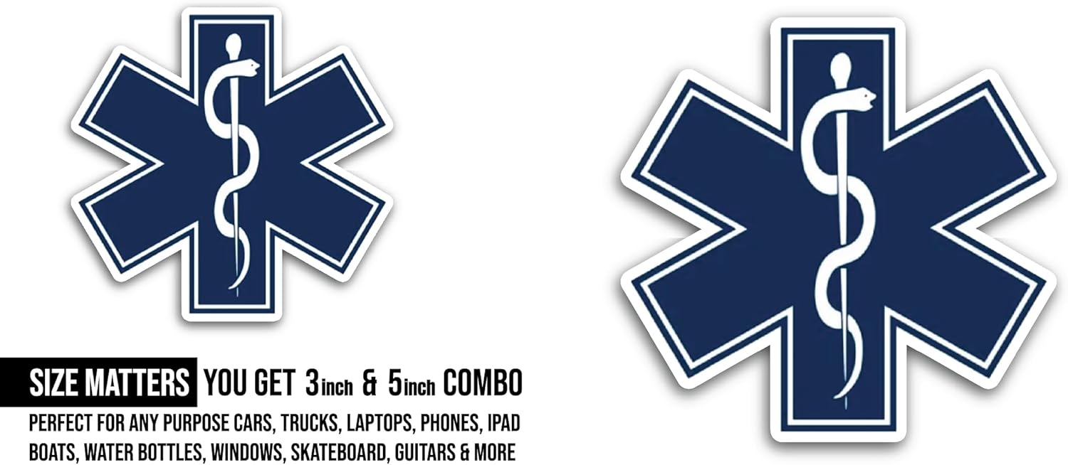 2 (Pieces) 3" and 5" Blue Medical Symbol Sticker, Waterproof Vinyl Decals for Many Purpose Like Cars, Trucks, Laptops, Phones, Windows and More
