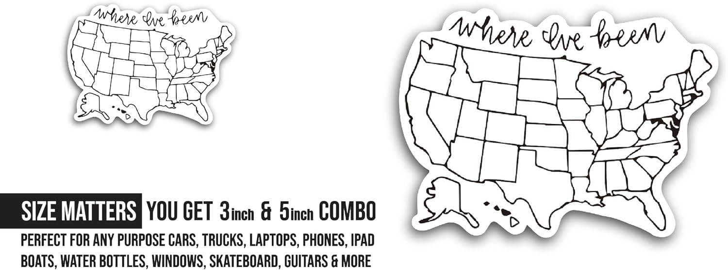 2 (Pieces) 3" and 5" Where I've Been Sticker, Waterproof Vinyl Decals for Many Purpose Like Cars, Trucks, Laptops, Phones, Windows and More