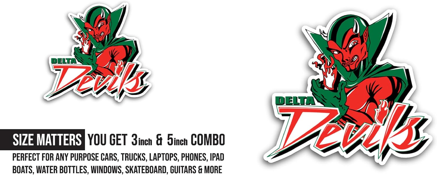 2 (Pieces) 3" and 5" Delta D3vils Sticker, Waterproof Vinyl Decals for Many Purpose Like Cars, Trucks, Laptops, Phones, Windows and More