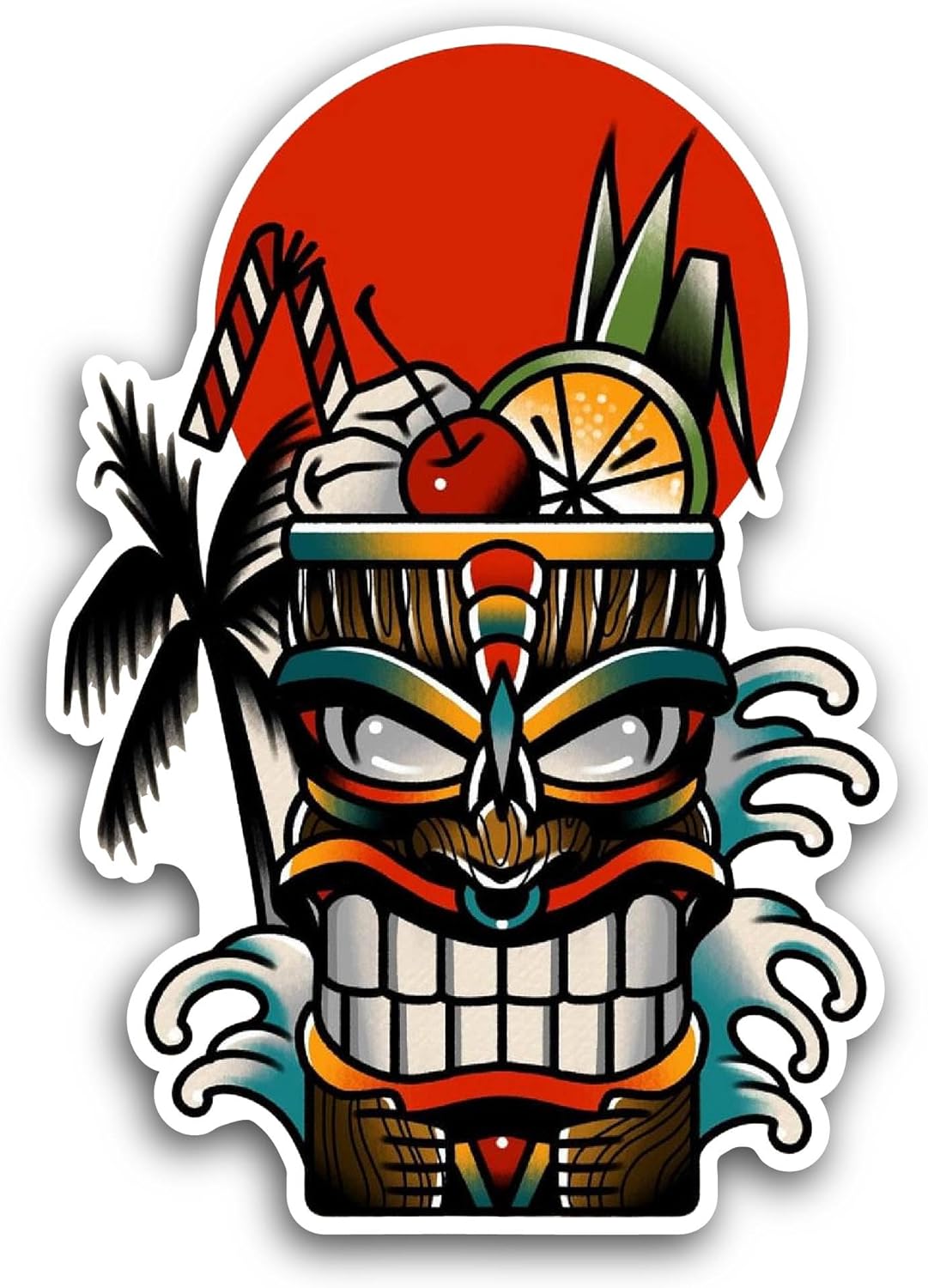 2 (Pieces) 3" and 5" Tiki Mask Sticker, Waterproof Vinyl Decals for Many Purpose Like Cars, Trucks, Laptops, Phones, Windows and More