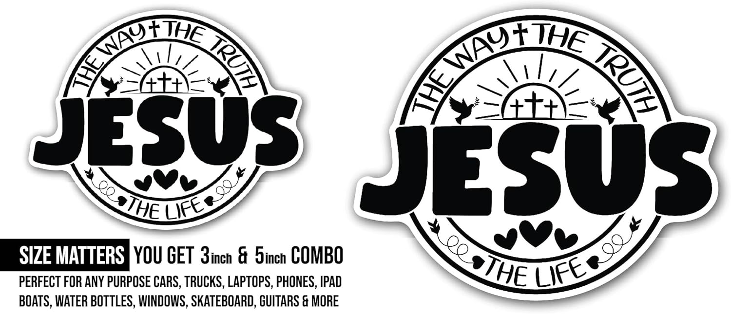 2 (Pieces) 3" and 5" Jesus Text Sticker, Waterproof Vinyl Decals for Many Purpose Like Cars, Trucks, Laptops, Phones, Windows and More