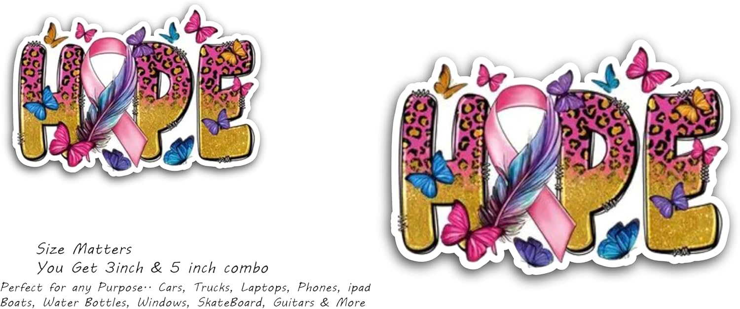 2 (Pieces) 3" and 5" Hope with Feather and Butterflies Decal Sticker, Waterproof Vinyl Decals for Many Purpose Like Cars, Trucks, Laptops, Phones, Windows and More