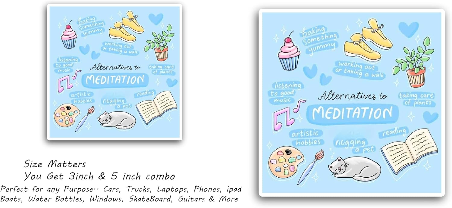 2 (Pieces) 3" and 5" Alternatives to Meditation Text Sticker, Waterproof Vinyl Decals for Many Purpose Like Cars, Trucks, Laptops, Phones, Windows and More