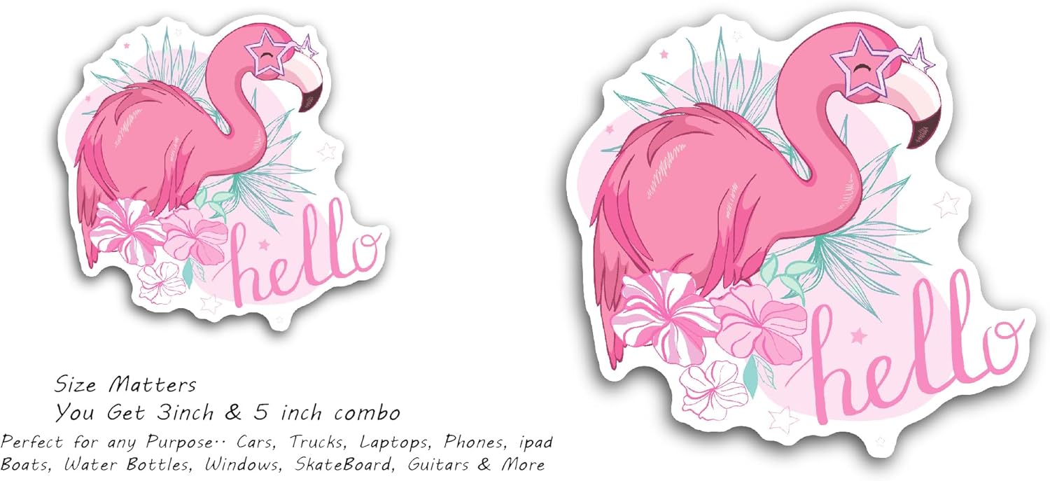 2 (Pieces) 3" and 5" Flamingo Bird Sticker, Waterproof Vinyl Decals for Many Purpose Like Cars, Trucks, Laptops, Phones, Windows and More