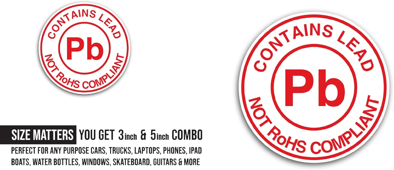 2 (Pieces) 3" and 5" Contains Lead Sticker, Waterproof Vinyl Decals for Many Purpose Like Cars, Trucks, Laptops, Phones, Windows and More