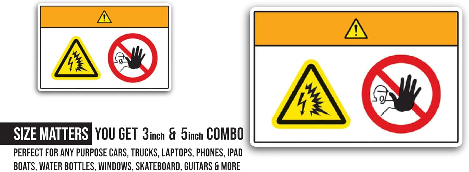 2 (Pieces) 3" and 5" Danger Electric Shock Hazard Symbol Sign Sticker, Waterproof Vinyl Decals for Many Purpose Like Cars, Trucks, Laptops, Phones, Windows and More (Copy)