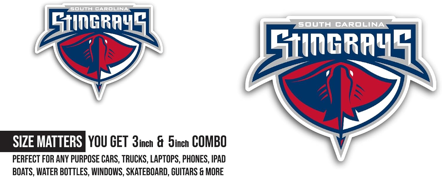 2 (Pieces) 3" and 5" South Car0lina Stingrays Sticker, Waterproof Vinyl Decals for Many Purpose Like Cars, Trucks, Laptops, Phones, Windows and More