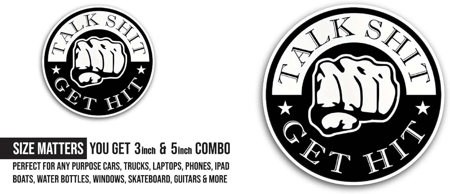 2 (Pieces) 3" and 5" Get Hit Text Sticker, Waterproof Vinyl Decals for Many Purpose Like Cars, Trucks, Laptops, Phones, Windows and More
