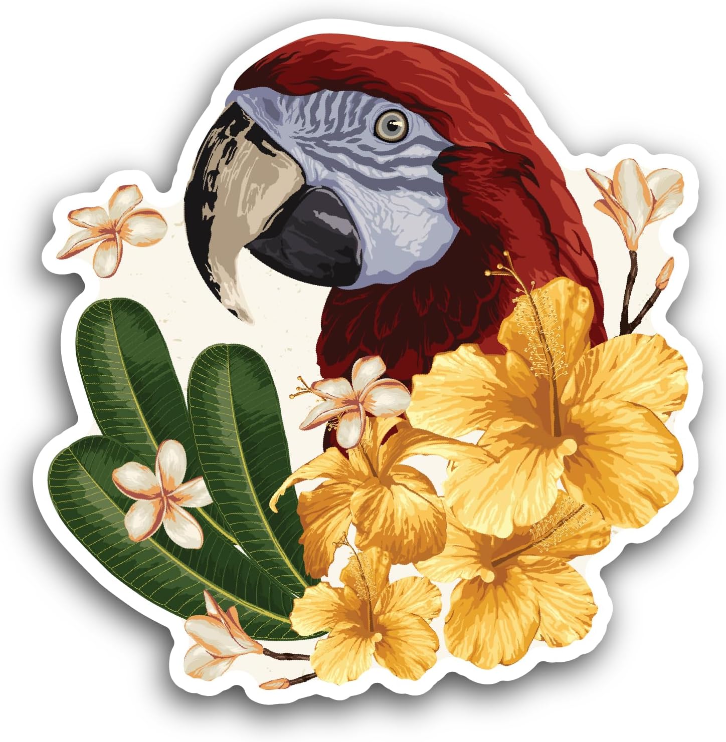 2 (Pieces) 3" and 5" Red Macaw with Flowers Sticker, Waterproof Vinyl Decals for Many Purpose Like Cars, Trucks, Laptops, Phones, Windows and More