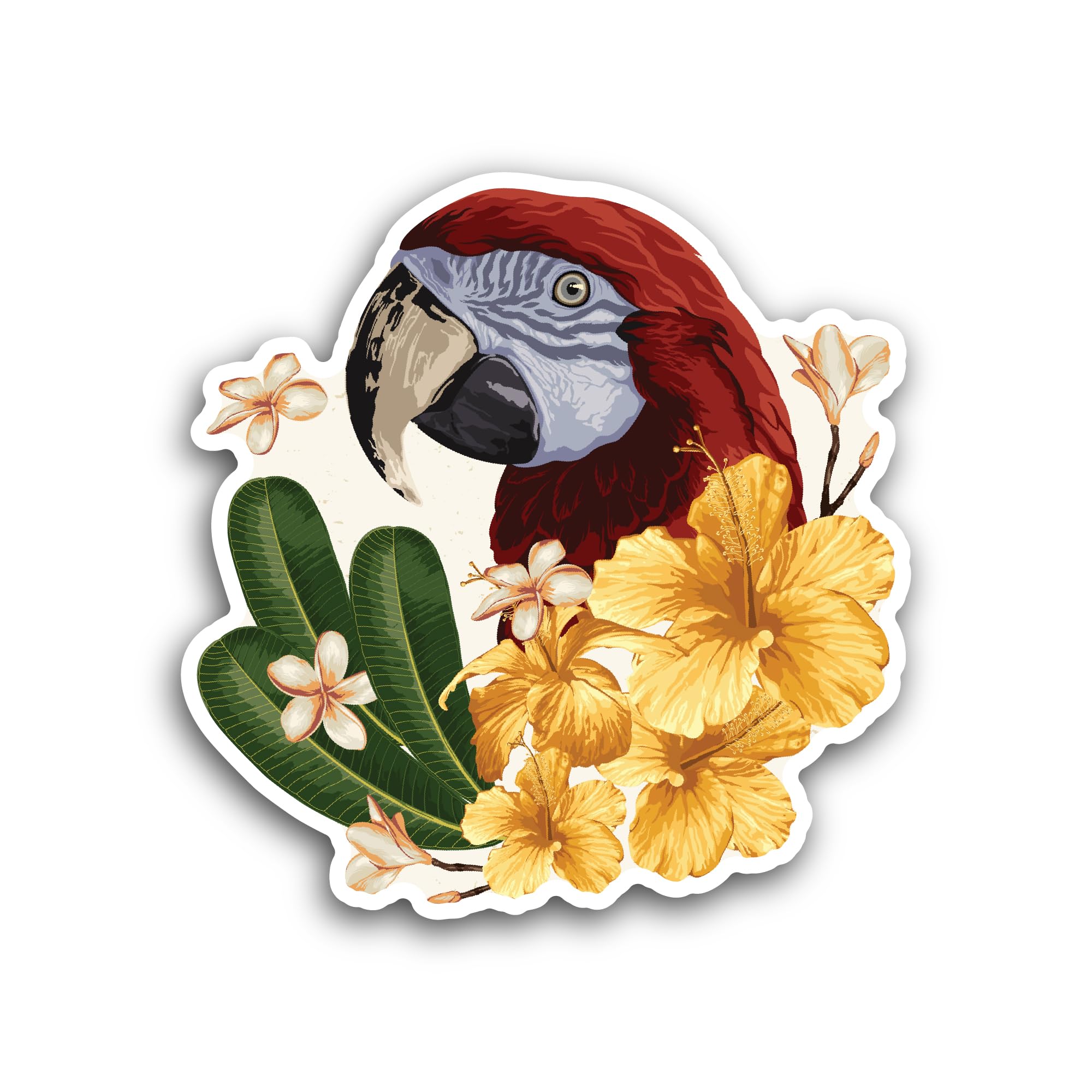2 (Pieces) 3" and 5" Red Macaw with Flowers Sticker, Waterproof Vinyl Decals for Many Purpose Like C