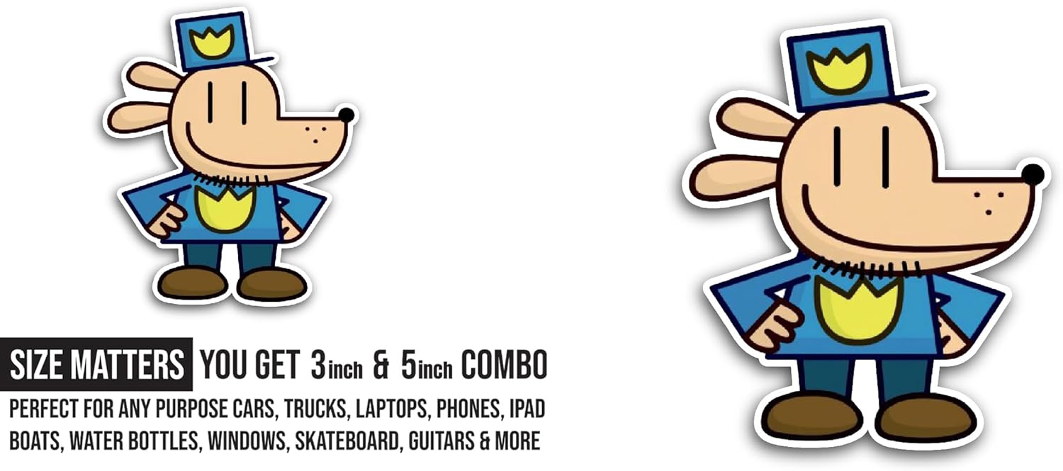 2 (Pieces) 3" and 5" Cute Dog Man Sticker, Waterproof Vinyl Decals for Many Purpose Like Cars, Trucks, Laptops, Phones, Windows and More