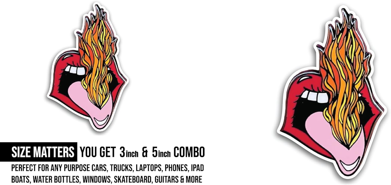 2 (Pieces) 3" and 5" Fire Tongue Sticker, Waterproof Vinyl Decals for Many Purpose Like Cars, Trucks, Laptops, Phones, Windows and More