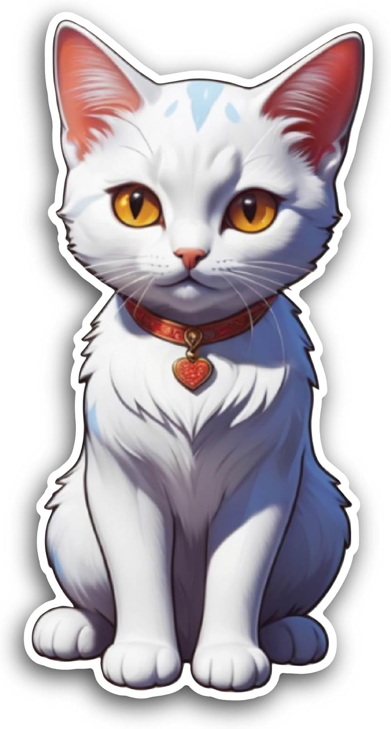 2 (Pieces) 3" and 5" White Cat Sticker, Waterproof Vinyl Decals for Many Purpose Like Cars, Trucks, Laptops, Phones, Windows and More