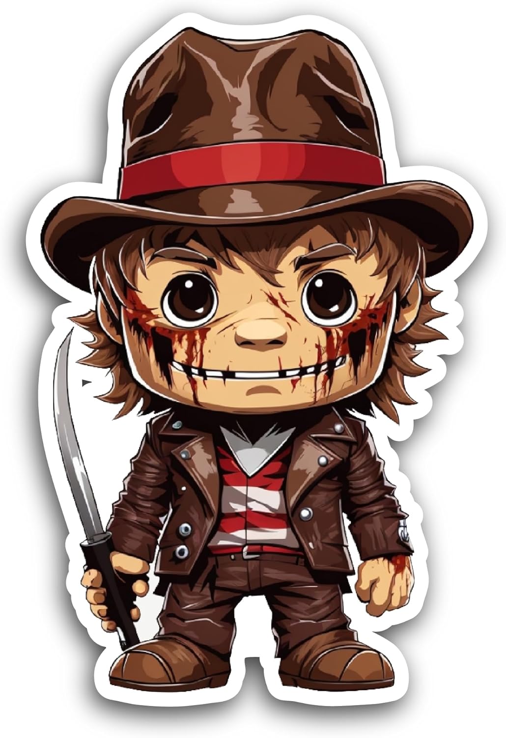 2 (Pieces) 3" and 5" Cartoon Zombie with Hat and Knife Sticker, Waterproof Vinyl Decals for Many Purpose Like Cars, Trucks, Laptops, Phones, Windows and More