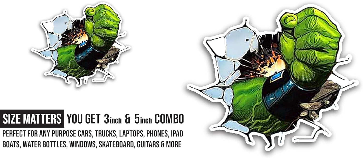 2 (Pieces) 3" and 5" Green Hand Sticker, Waterproof Vinyl Decals for Many Purpose Like Cars, Trucks, Laptops, Phones, Windows and More