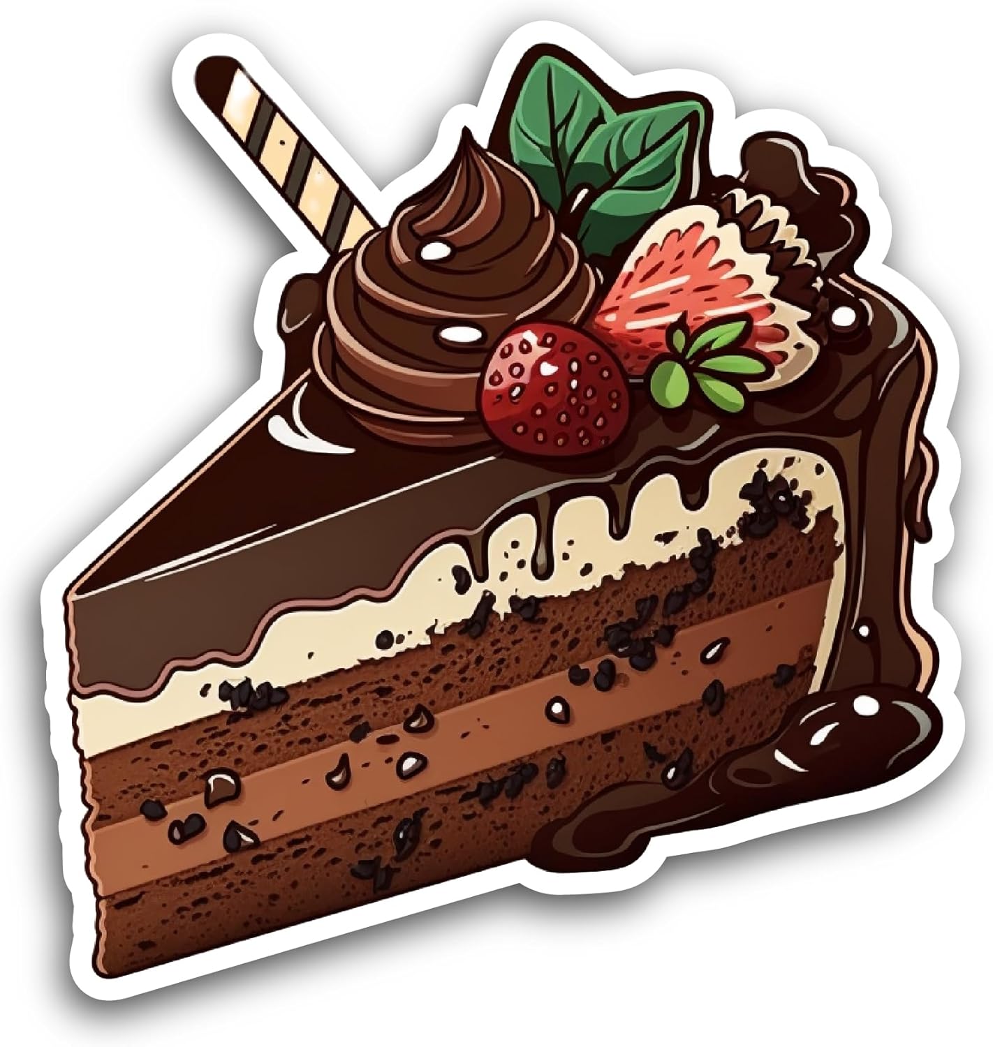 2 (Pieces) 3" and 5" Chocolate Cake Piece Sticker, Waterproof Vinyl Decals for Many Purpose Like Cars, Trucks, Laptops, Phones, Windows and More