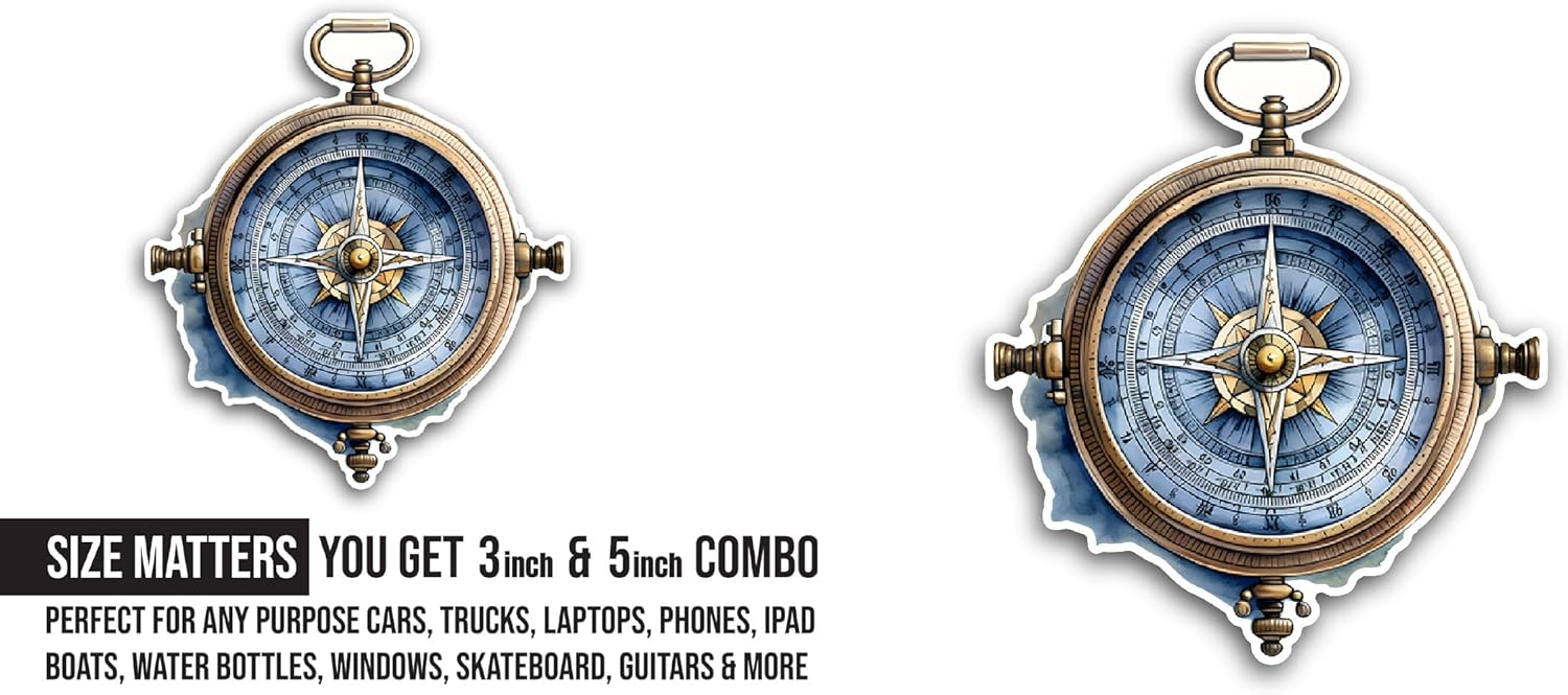 2 (Pieces) 3" and 5" Blue Face Compass Sticker, Waterproof Vinyl Decals for Many Purpose Like Cars, Trucks, Laptops, Phones, Windows and More