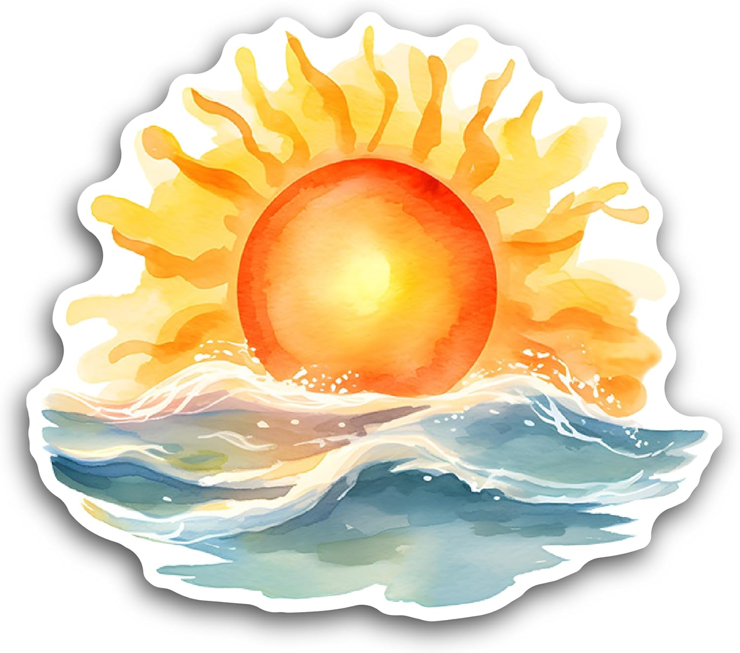 2 (Pieces) 3" and 5" Ocean and Sun Sticker, Waterproof Vinyl Decals for Many Purpose Like Cars, Trucks, Laptops, Phones, Windows and More