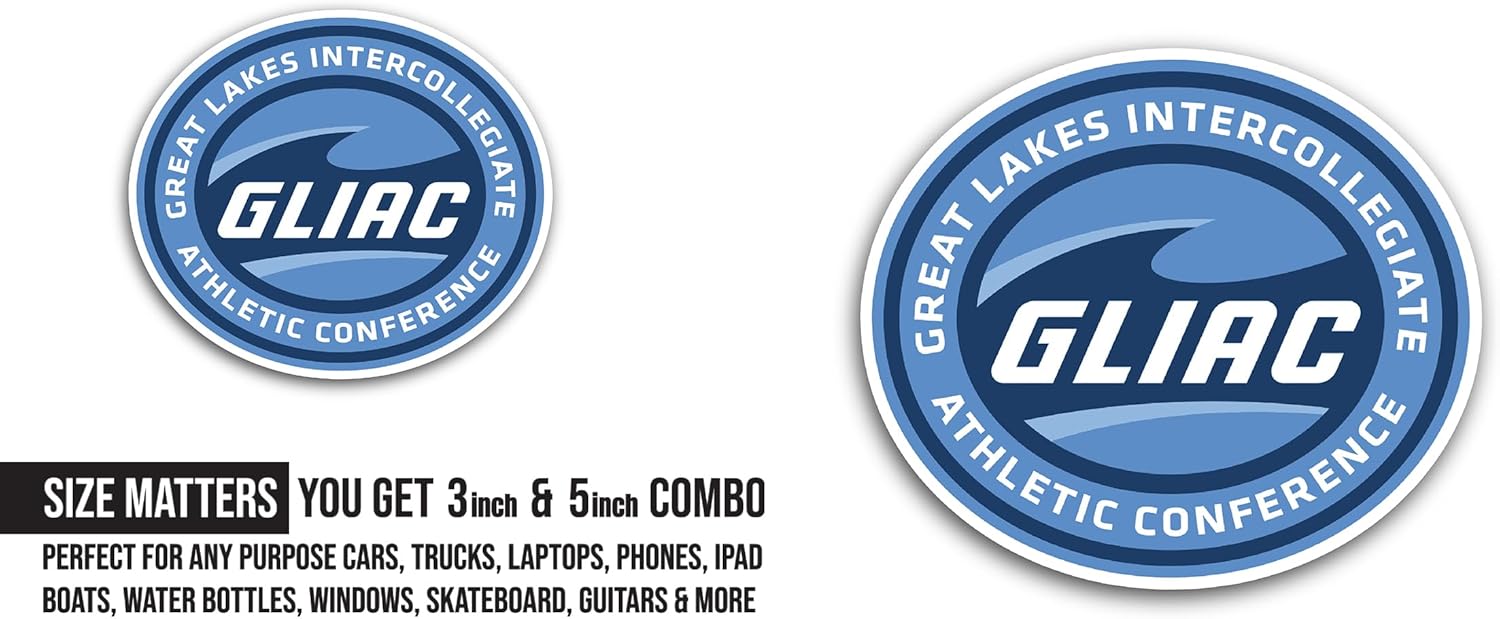 2 (Pieces) 3" and 5" Great Lakes Interc0llegiate Athletic C0nference Sticker, Waterproof Vinyl Decals for Many Purpose Like Cars, Trucks, Laptops, Phones, Windows and More