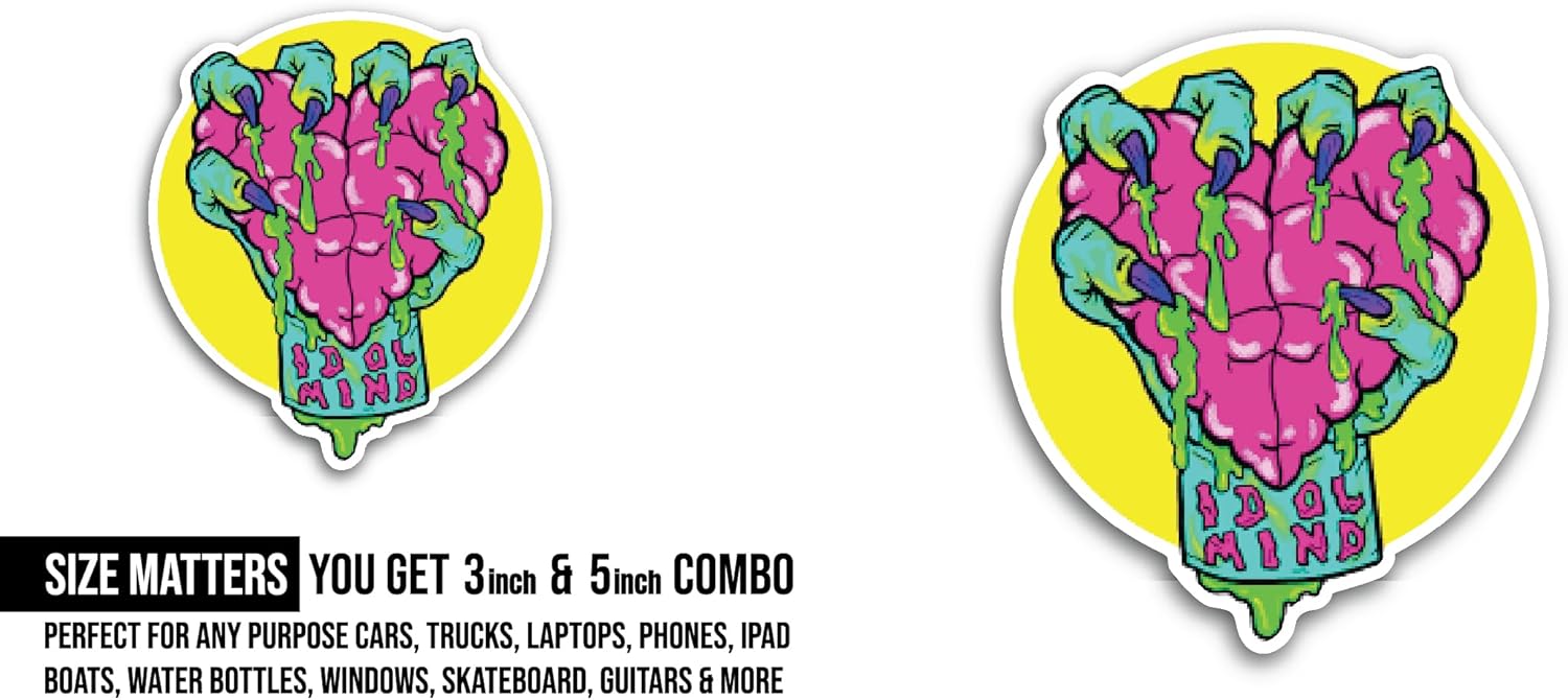 2 (Pieces) 3" and 5" Hand with Pink Heart Sticker, Waterproof Vinyl Decals for Many Purpose Like Cars, Trucks, Laptops, Phones, Windows and More
